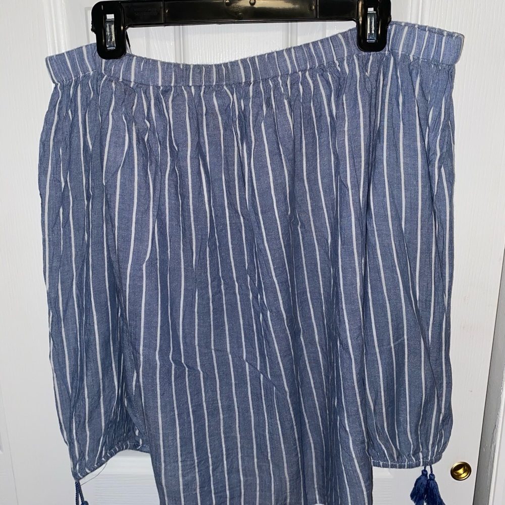 Blue striped off the shoulder top